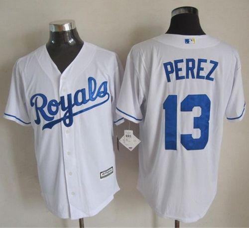 Royals #13 Salvador Perez White New Cool Base Stitched MLB Jersey - Click Image to Close